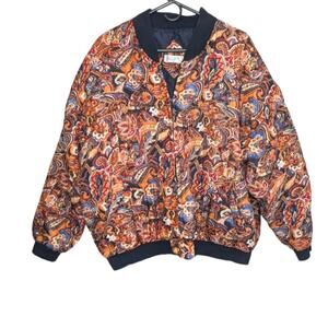 Vintage Selene Paris paisley multi  floral 100% silk bomber jacket plus sz 1X